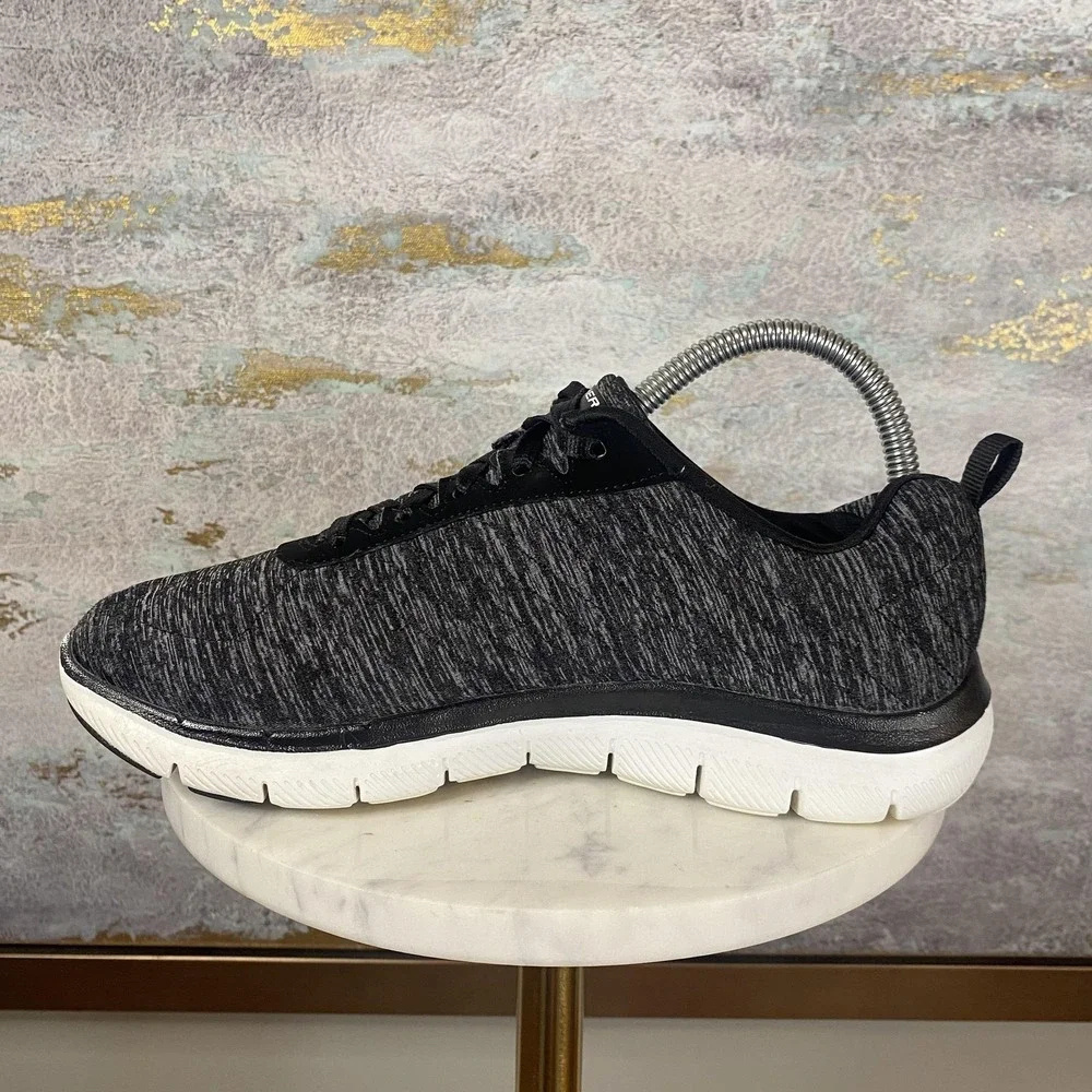 Skechers Dual-Lite Shoes Womens Size 7.5 Black Knit Walking Sneakers SN 12713